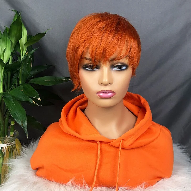 100% Virgin Human Hair Wigs Short Pixie Cut Straight Bob Wigs With Bangs Full Machine Made Wigs For Black Women150% Density