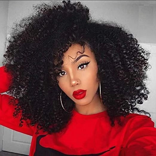 12A Grade Short Brazilian 100% Virgin Human Hair Natural Black 180% Density Afro Kinky Curly Wave Lace Front Wigs