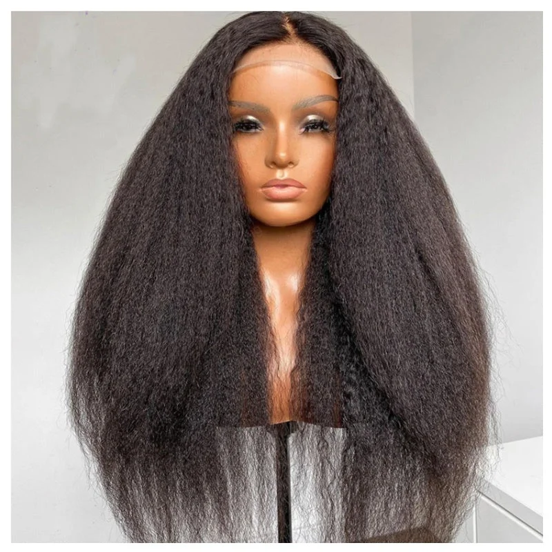 26inches Super Full Kinky Straight Human Hair 13*6 HD Lace Front Wig With Adjustable Band