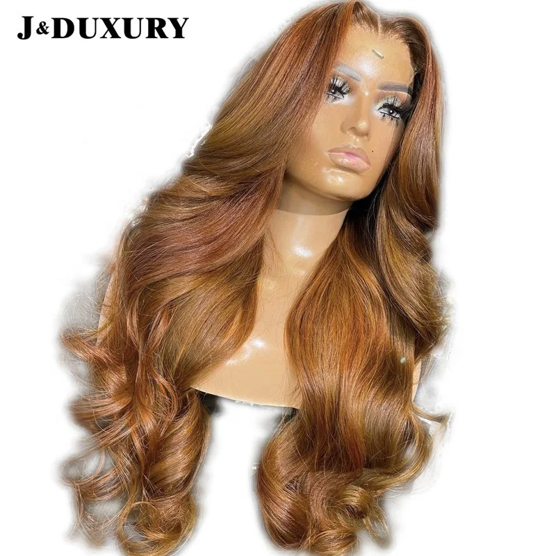 #27 honey blonde colored body wave human hair wigs 360 full lace highlight wigs for black women 200 density hd lace wig