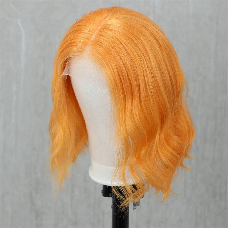 8 10 12 inch Short  bob Wig orange Colored 13X4Lace Front Human Hair Wig Brazilian Remy Hair Short Bob HD Transparent Lace Wig Wavy Pixie Cut Wig Preplucked