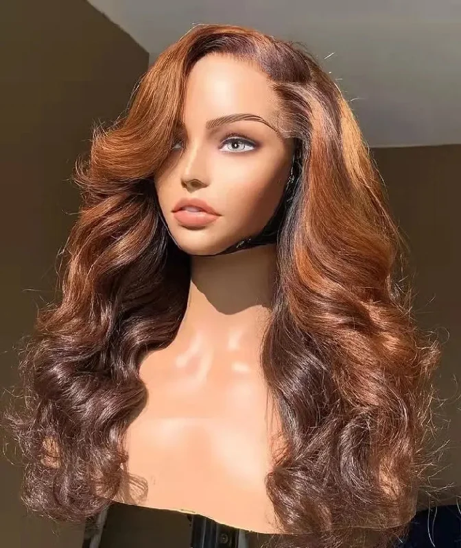 Brown Wavy Wigs Brazilian Human Hair