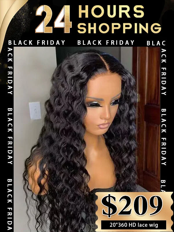 Black Friday 24hrs shipping Chinalacewig 360 Undetectable HD Lace Deep Curly Wig Pre-plucked Hairline BK05