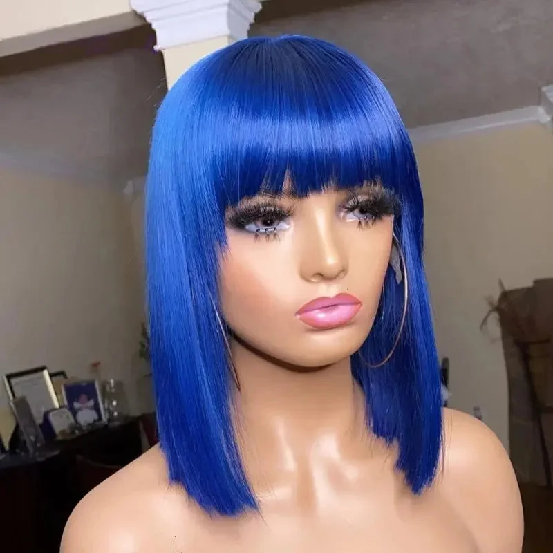 Blue Color Bob Human Hair Wigs