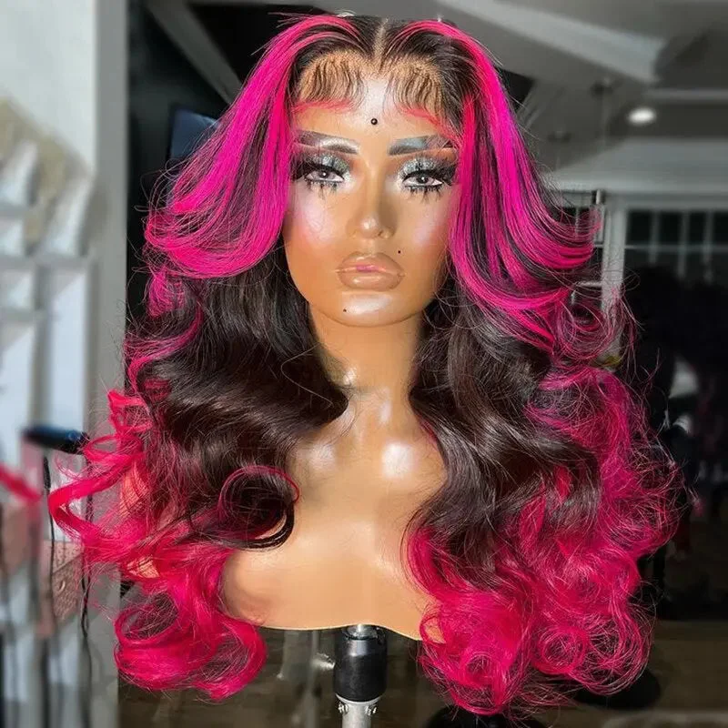 Blue Pink Colored Human Hair Ombre Lace Wig