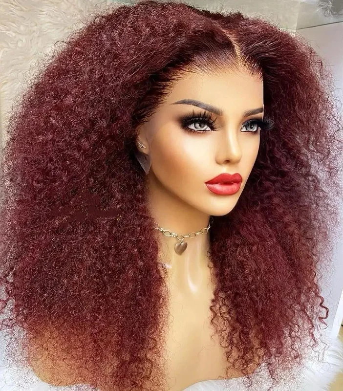 Boom Afro Kinky Curly Full Human Hair 99J Color Wig