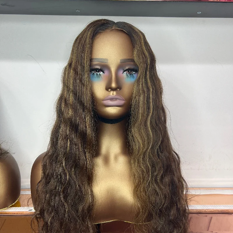 Brown Balayage - 22" inch Ocean Wave Frontal Lace Wig - Lace Cut EX-DISPLAY (£140 off)