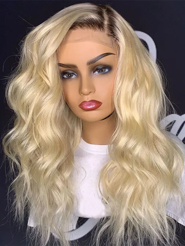 Chinalacewig Bleached Knots Body Wave 13x4 613 Ombre Color Transparent Lace Front Wig NCF129