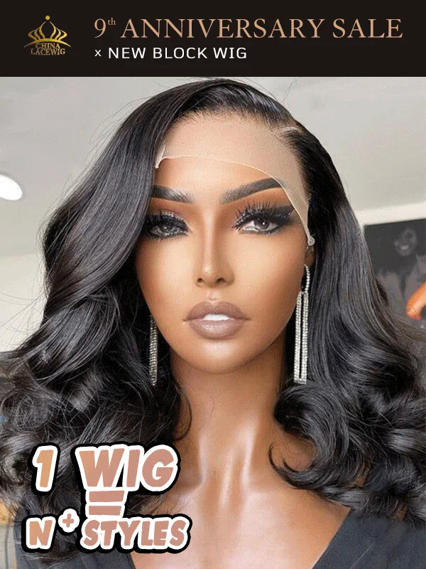 Chinalacewig Body Wave Block Wig With Optional HD Frontal Lace Replaceable Tops Renew Wig With Less Cost BR01