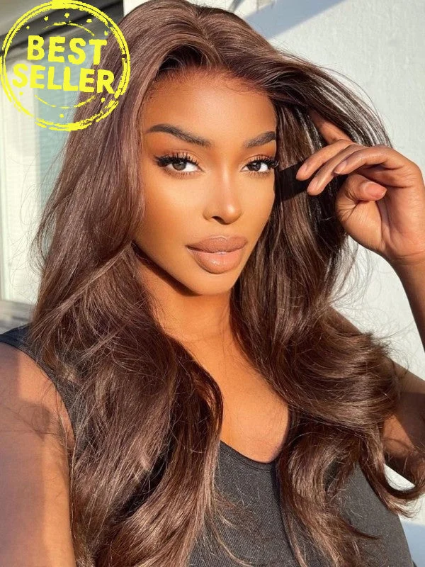 Chinalacewig Brown Color Body Wave Undetectable HD Lace Front Wig With Pre-plucked Hairline CF93