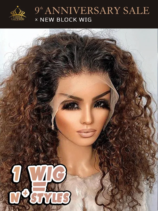 Chinalacewig Curly Block Wig With Optional HD Frontal Lace Replaceable Tops Renew Wig With Less Cost BR03