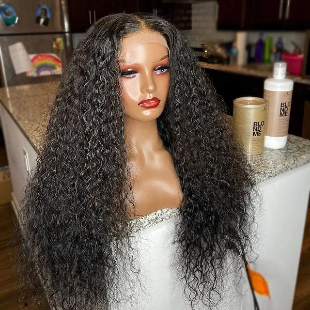 Dropshipping  Manufacturer Jerry Curly 4*4 Transparent Lace Closure Wig 180% Density Raw Human Hair Wig For Black Women