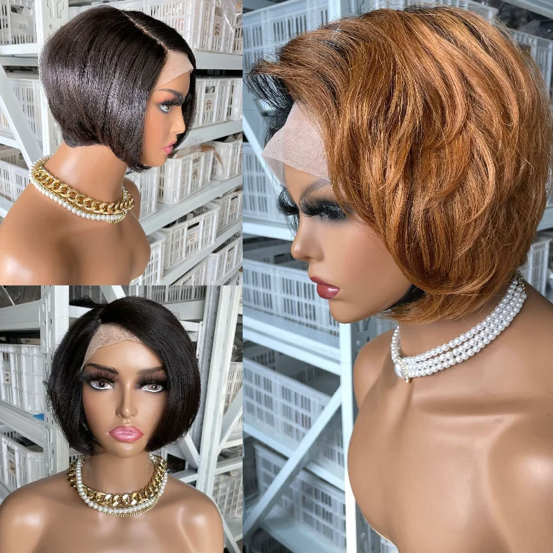 Factory Outlet Short T Lace Frontal Pixie Cut Wigs 180% Density 100% Human Hair Bob Wigs Hair Supplier