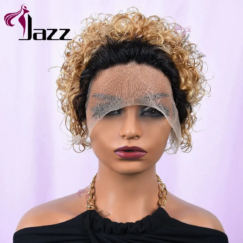 Factory Wholesale Cheap 100 Human Hair Brazilian Curl 1B/27# Hot Sale HD Lace Short Pixie Cut gs Glueless Wig Lace Front Wigs