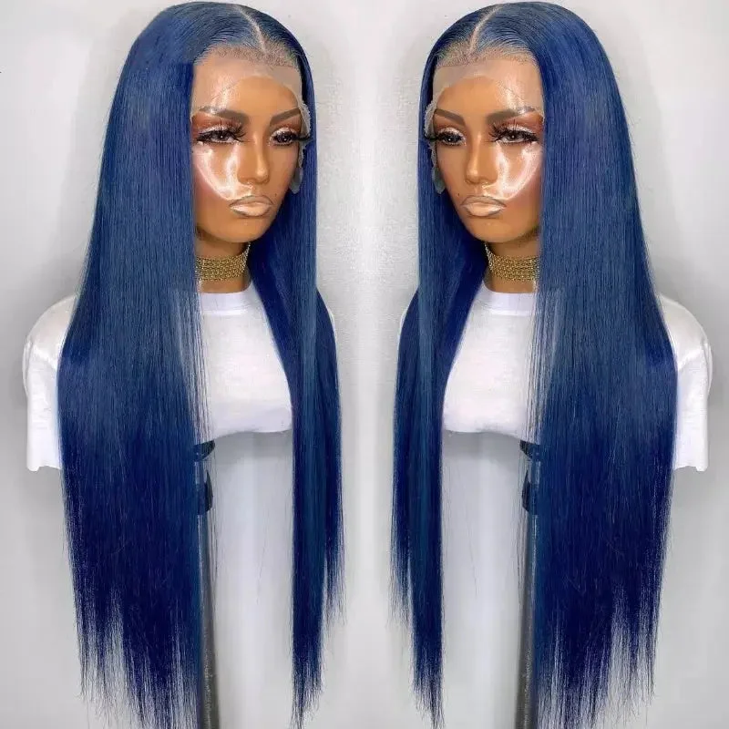 Fashion 613 Cuticle Aligned Ombre Blue Color Long Straight Pre-plucked Natural Hair Line Lace Front Virgin Human Hair Wig