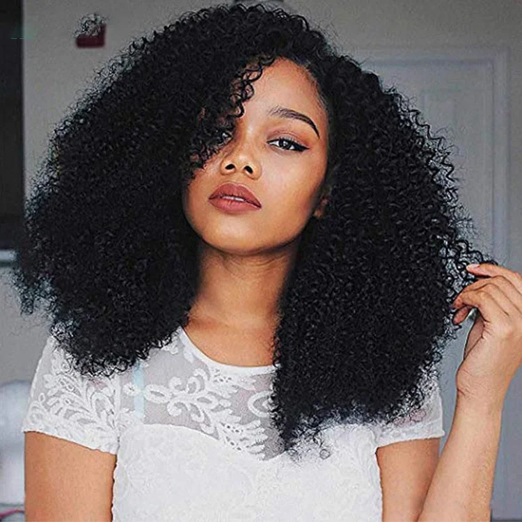 Free shipping mongolian lace human hair pre plucked wigs short 16 headband bangs natural afro curly wig for black women