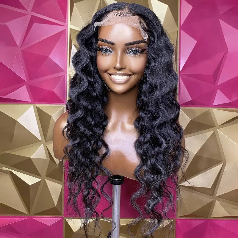 Full Vietnam Human Hair Natural Black Color Deep Wave Wig Pre Plucked With Baby Hair Unprocessed Lace Front Wigs