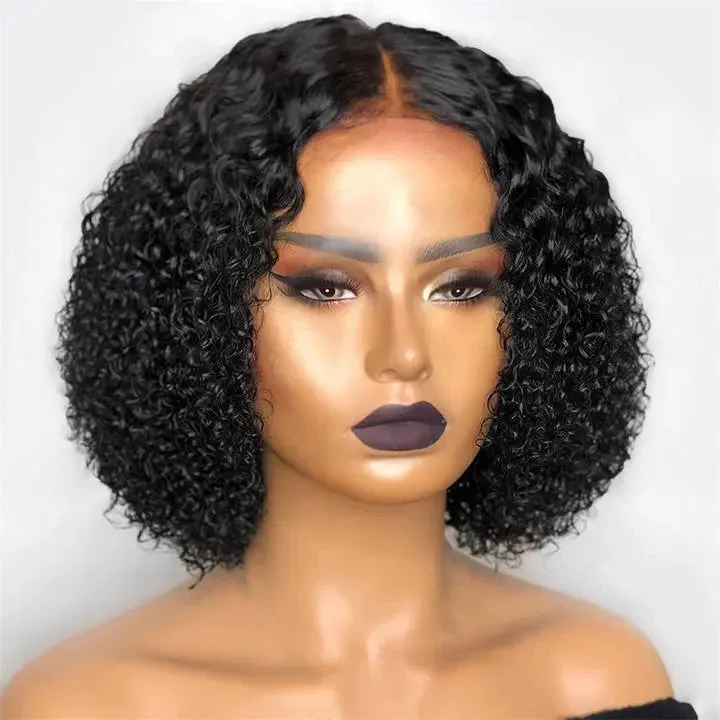 Full Virgin Human Hair Afro Kinky Curly Natural Black Color Bleached Knots Cuticle Aligned Lace Front Wigs