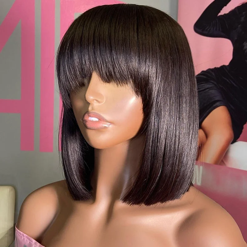 Glueless Brazilian Bob Wigs Cuticle Aligned Virgin Human Hair Lace Front Bone Straight Frontal Wig For Black Women With Fringe