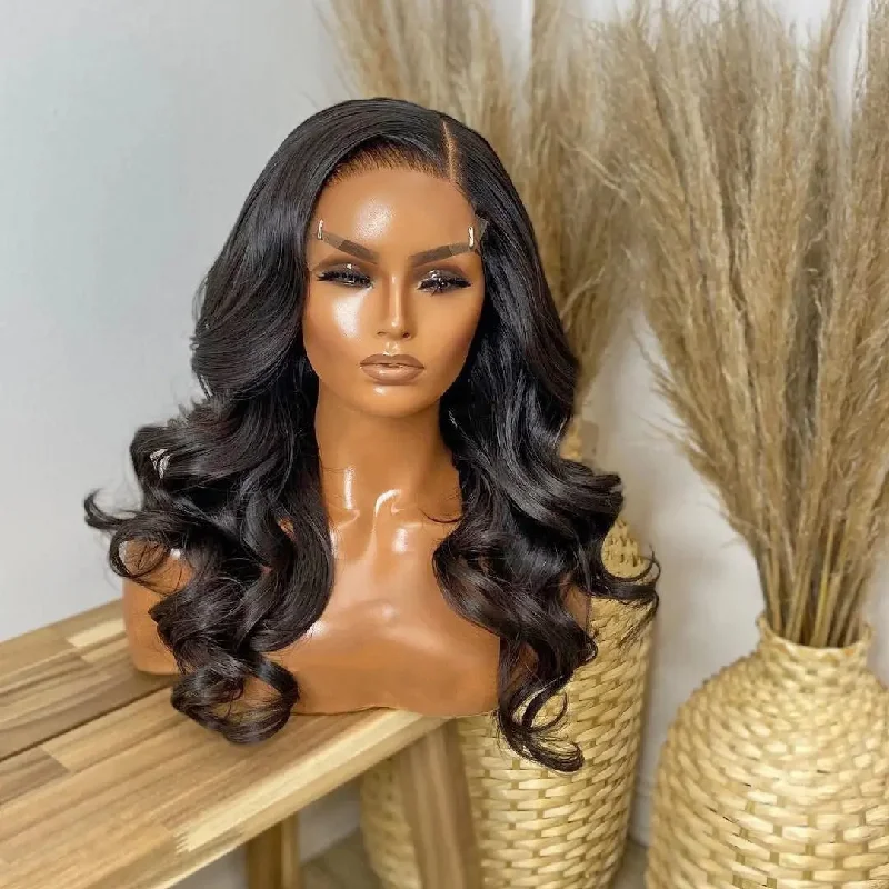 Glueless Pre Plucked Natural Black Color Wig Loose Wave Cuticle Aligned Unprocessed Human Hair Lace Front Wig