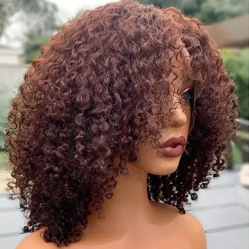 High Density Wig Cuticle Aligned Brown Color Deep Curly Full Virgin Human Hair Pre Plucked Lace Front Wigs