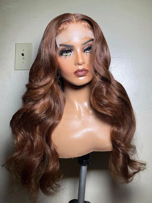 Chinalacewig Brown Color 5x5 HD Lace Wig Body Wave Invisible Lace Wigs CF571