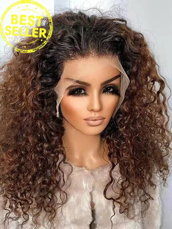 Chinalacewig Ombre Chocolate Brown Curly Compact 13X6 HD Lace Front Wig CF423