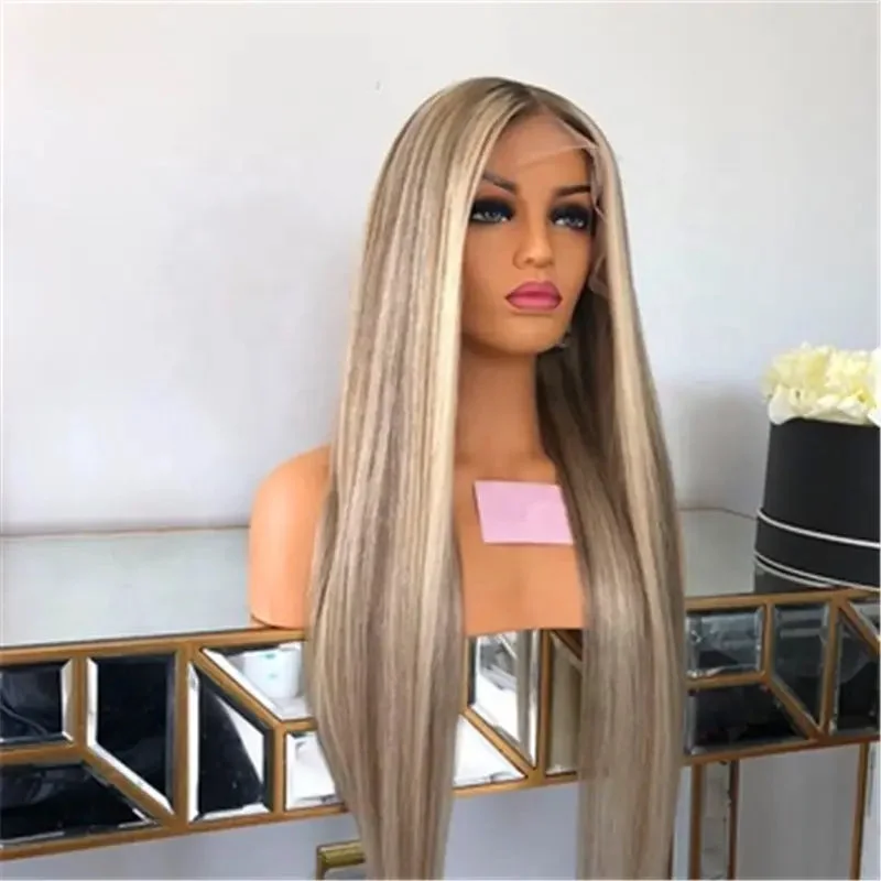 Highlight Ombre Honey Blonde Silky Straight Cuticle Aligned Virgin Human Hair Lace Front Wigs