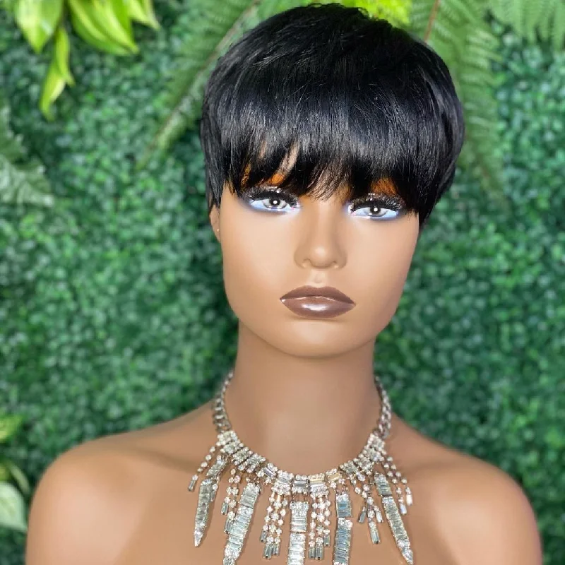 Hot Beauty Brazilian Short Bob Pixie Cut With Bang Wholesale Full Machine Pixie Wigs Human Hair For Black Women