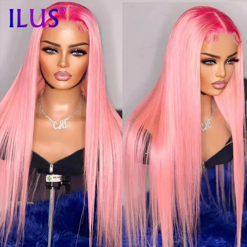 Hot Sale Free Shipping Straight Pink Color Lace Front Human Hair Wigs For Black Women Brazilian HD Transparent Lace Frontal Wigs