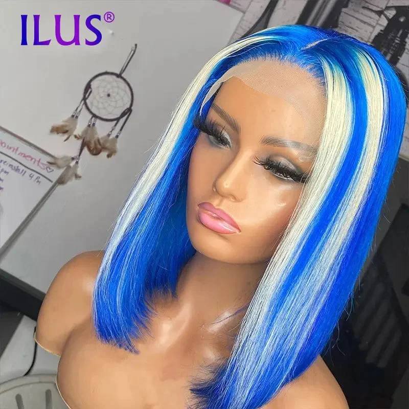 Hot Sale Free Shipping Straight Pink/Purple/Bule/Red Colored Short Bob Wigs Lace Front Human Hair Wigs For Black Women Brazilian