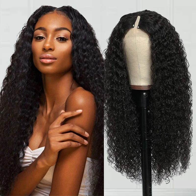 Indian Glueless No Leave Out Double Weft Hair Extension Raw Cuticle Aligned Burmese  Kinky Curly Human Hair Perruques V Part Wig