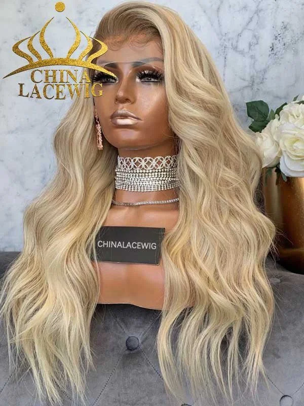 Transparent Lace Ombre Blonde Color 150% Density Body Wave Lace Front Wigs CF434