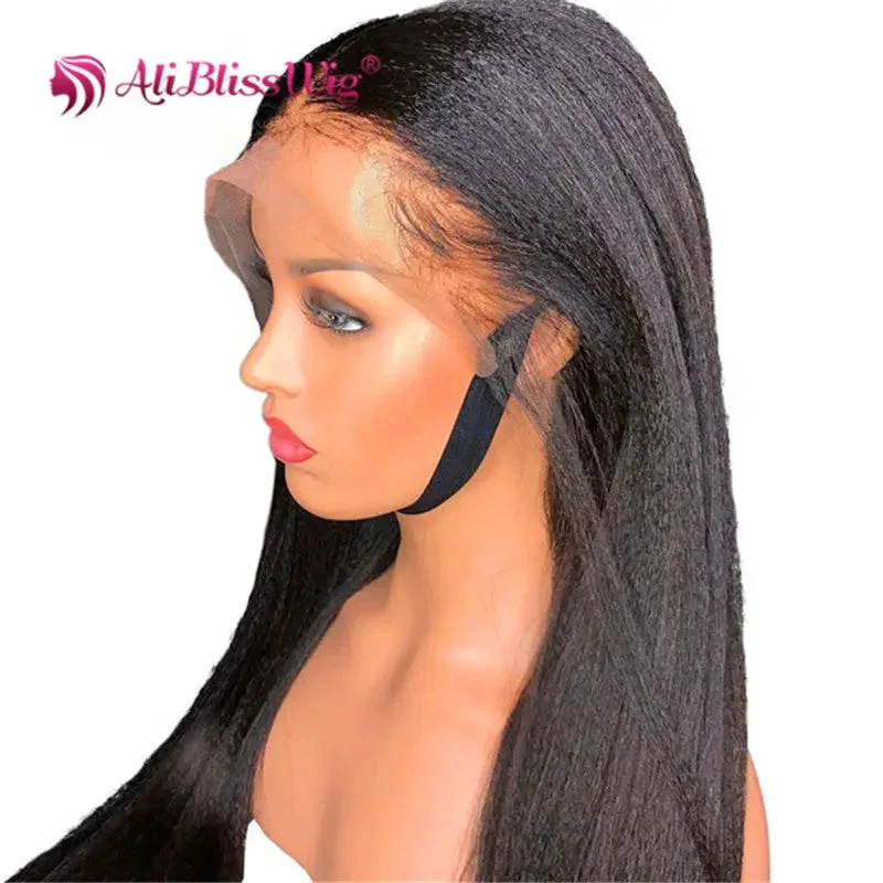 Light Yaki Black Color Cuticle Aligned Virgin Human Hair Wigs