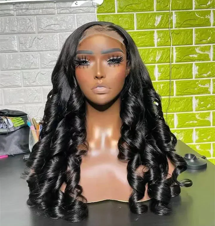 Loose Wave Natural Black Color Peruvian Human Virgin Hair 13*4 Lace Front Wigs for Black Women