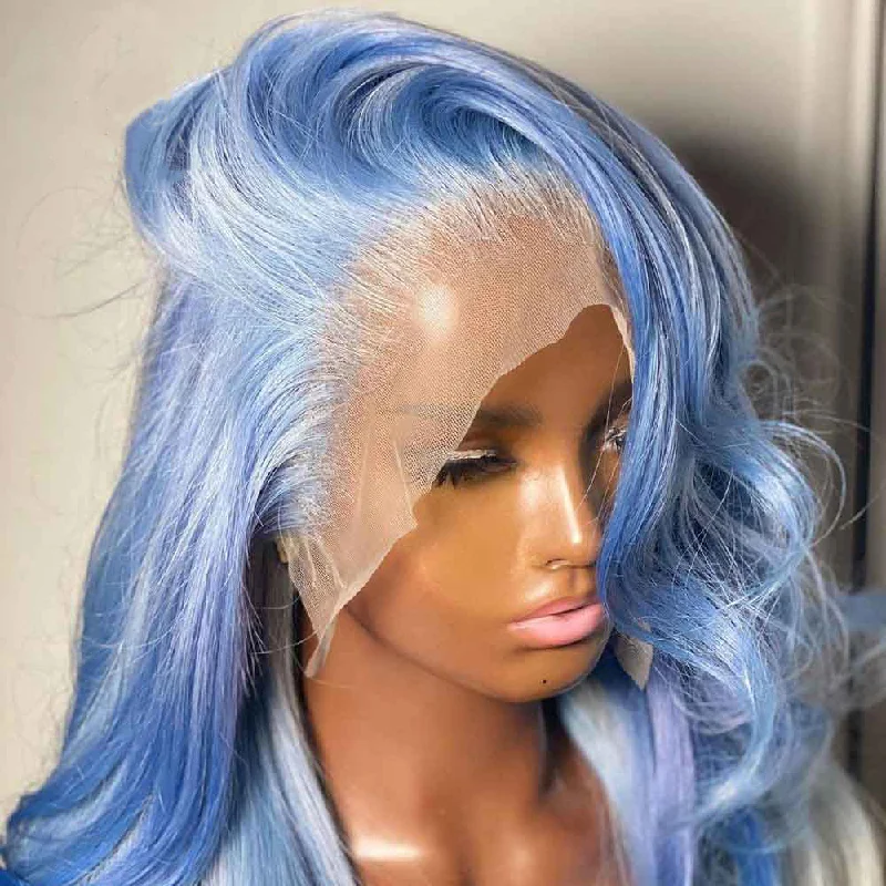 Love Hair 30 Inches Dropshipping Colored Blue HD Transparent Body Wave Lace Frontal Wig Human Hair 613 Blonde Lace Front Wig