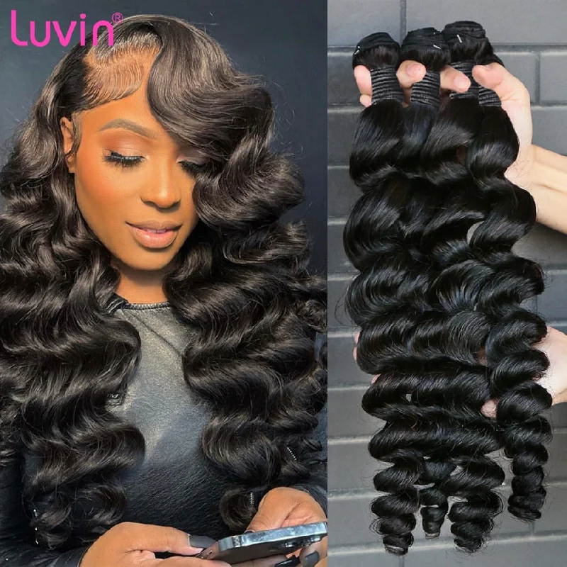 Luvin Loose Wave Weave Bundles Brazilian Remy Human Hair2 3 Bundle Natural Color 28 30 40 Inch Wavy Hair Extensions For Women