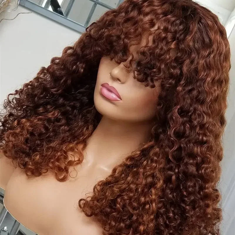 Mongolian Human Raw Curly Hair Wig No Tangle Highlight Brown Lace Front Wig For Black Women