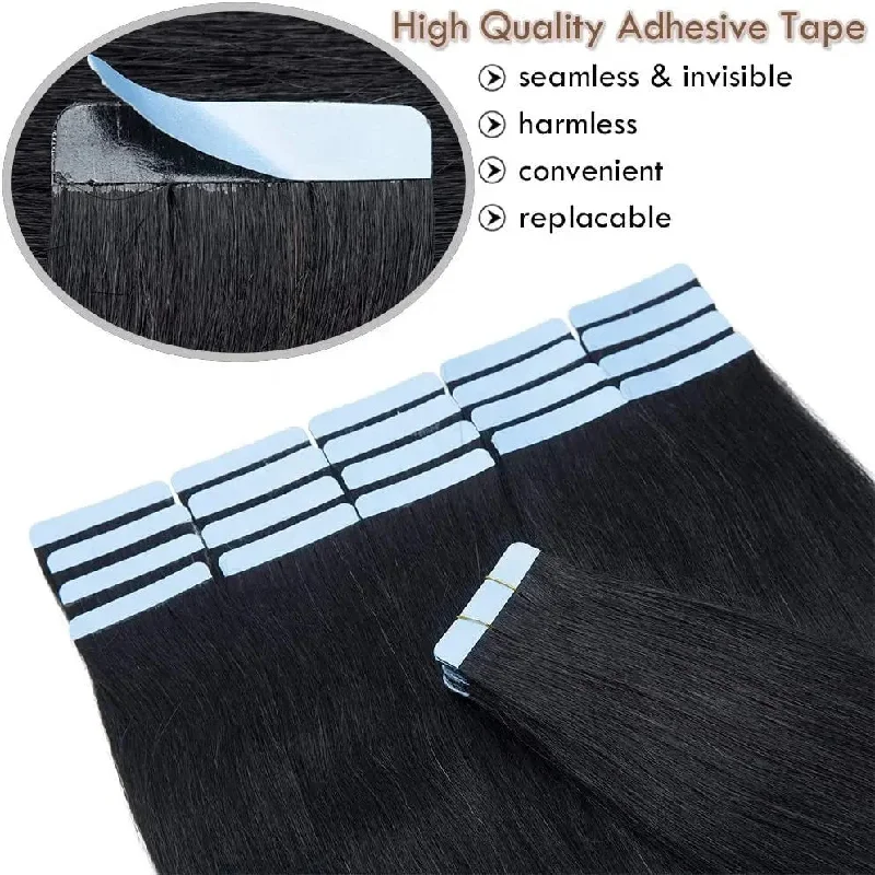 Natural Black Straight European Double Drawn Russian Natural Human Extension Tape Hair Extension