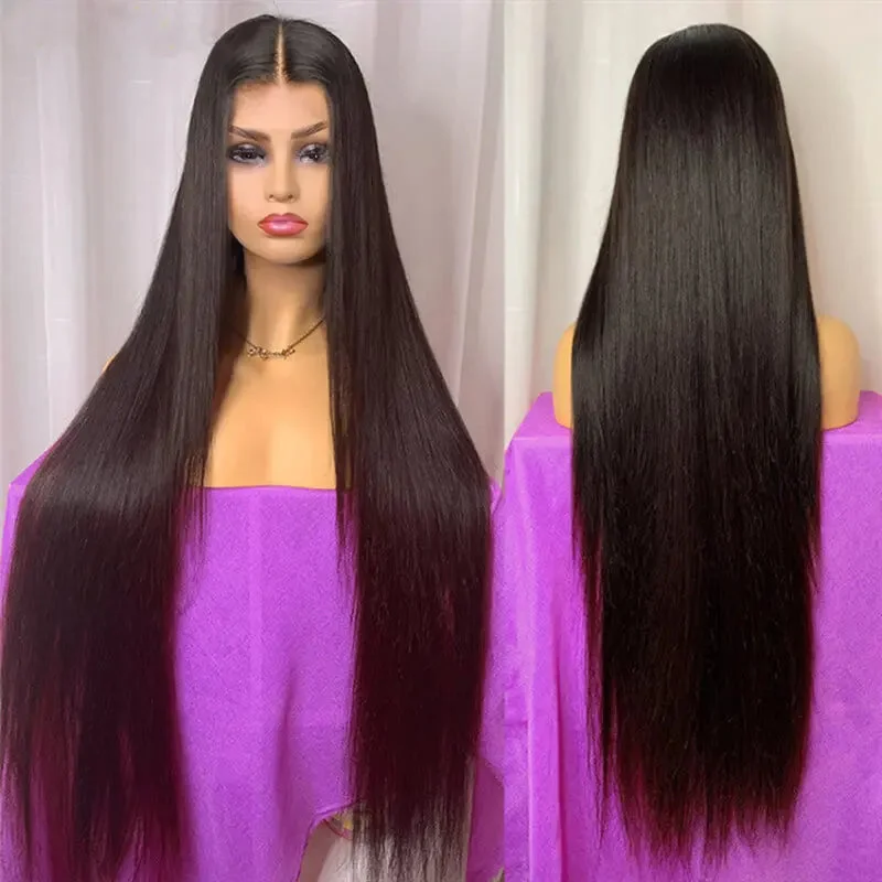 Natural Color Long Silky Straight Pre-plucked Virgin Wigs Lace Front Human Hair Wigs