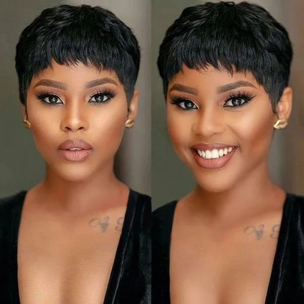 Natural Color Short Bob Straight Wigs With Bangs Brazilian Virgin Hair Pixie Cut Wig Cheap Human Hair Wig For Black Women