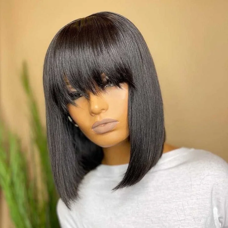 New Arrival Bob Curly Wigs Human Hair Straight Bob Wigs With Bangs Cheap Price Human Hair Short Lace Front Wigs For Black Women