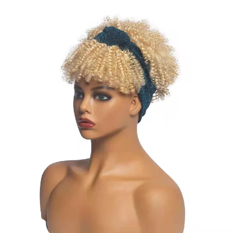 New fashion short kinky curl Afro style high quality fibers  Human Hair Headband Wig low MOQ wholesale