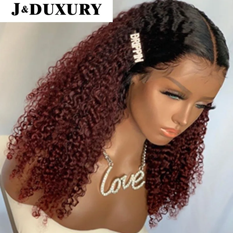 ombre color 1b/30 jerry curly 5*5 closure wig human hair wholesale ear to ear lace closure  hd lace pre plucked wigs