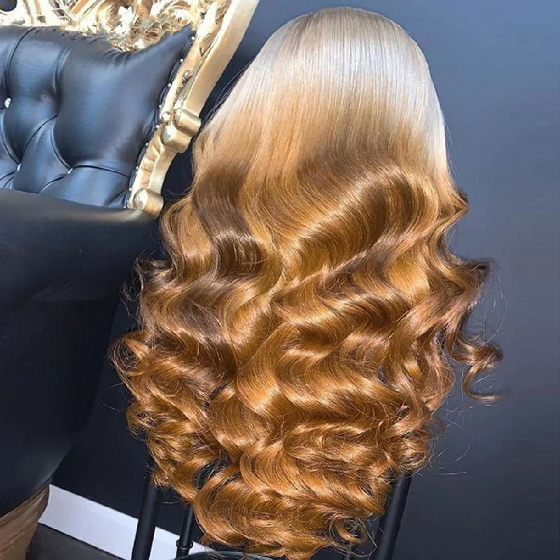 Ombre Honey Blonde 613 Lace Front Wig HD Transparent Lace Human Hair Body Wave Wig Pre plucked Bleached Knots Wigs for Women