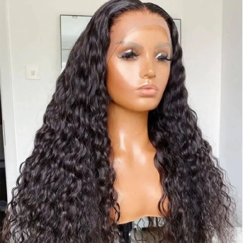 Pre Plucked Human Hair Deep Curly Wig Natural Black Color Cuticle Aligned Natural Hairline Lace Front Wigs