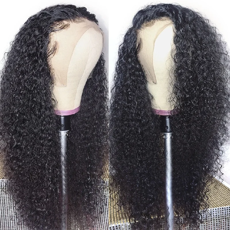 Raw Burmese Curly Wave Human Hair Remy Super Thin Transparent Lace Front Pre Plucked Lace Wig For Black Women