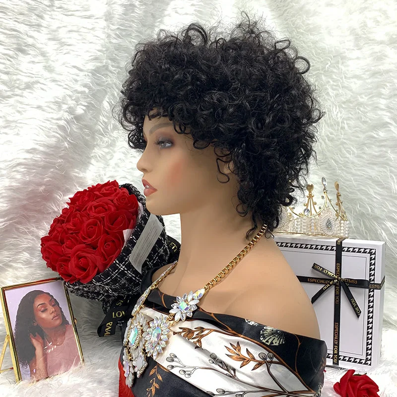 Raw No Lace Pixie Women Wigs Machine Made 12A Short Wig Wholesale Cuticle Aligned Curly Hair Wigs Human Hair