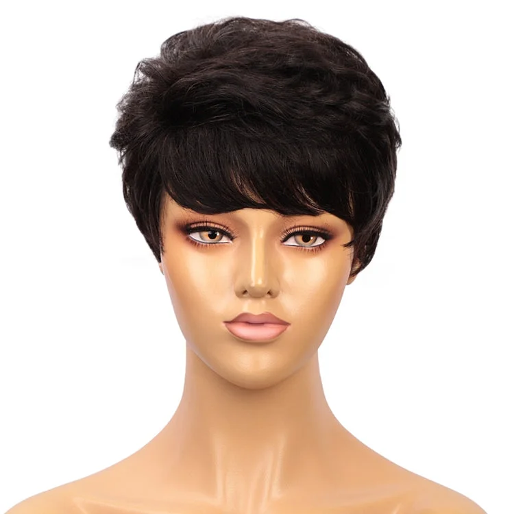 Short Bob Cut Black Cute Human Pixie Curls Cheap Wholesale For White Women Straight 100% Real India Human Hair