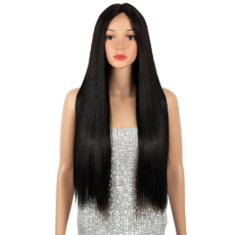 Silky straight 18 to 28 inches  Hd T Swiss Lace Front new fiber mix Human Hair Wigs Transparent for Black Women with Baby Hair